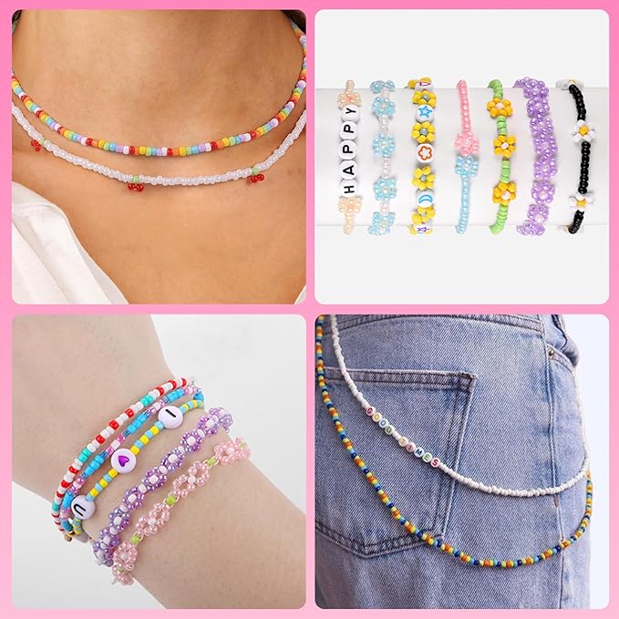 Funtopia 34000pcs+ 3mm Seed Beads for Jewelry Making, 5 Types 120 Colors Small Glass Beads for Bracelets, Friendship Bracelet Kit with Alphabet Letter Beads Smile Face Beads for DIY, Art and Craft