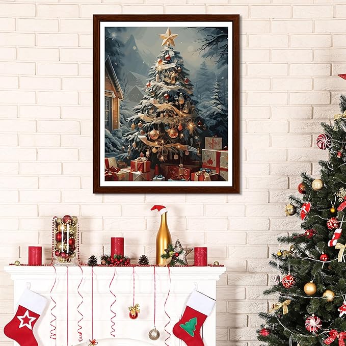 EMIEAUFG Christmas Diamond Art Kits for Adults, Christmas Tree Diamond Paiting Kit for Beginners, 5D DIY Round Full Drill Craft Diamond Dot Gem Art, Home Wall Decor 12" x 16"
