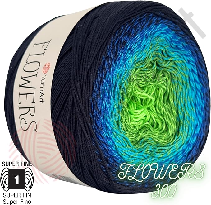 YarnArt Flowers – Gradient Cotton Acrylic Blend, 250g (8.8 oz), 1094 yds, Lightweight Sport Yarn for Crochet, Knitting, Shawls, Summer Projects (300)