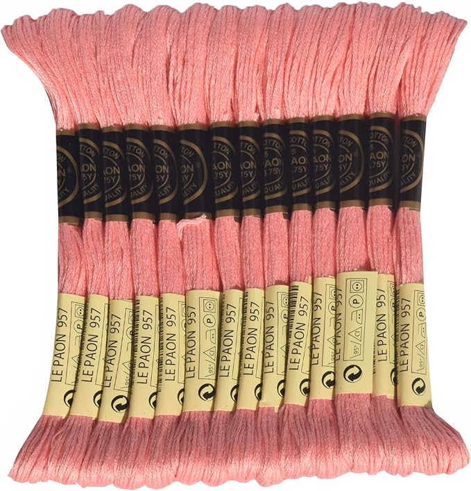 LE PAON Embroidery Floss, 14-Pack Six Strands 100% Long Staple Cotton Embroidery Thread, 8.7-Yard，Color Number：957, Pale Geranium