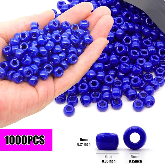 gmma 1000 pcs royal blue pony beads for bracelet plastic beads for jewelry making colourful beads for friendship bracelets 6x9mm independent day beads for diy jewelry party decoration supplies
