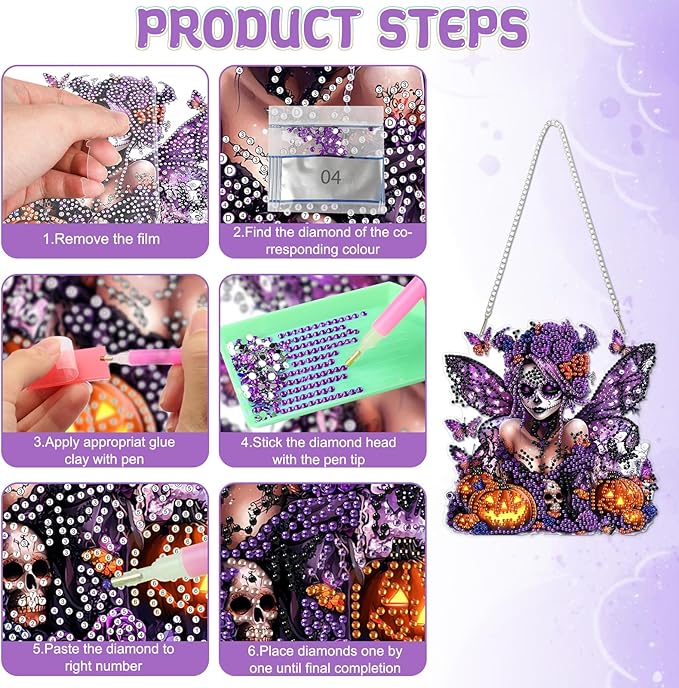 RICUVED Diamond Art Hanging Kit for Adult, Halloween Special Shaped Crystal Gem Craft Diamond Painting Pendant Kits for Adults Beginners, DIY Pumpkin Hanging Art Ornament Kit for Home Garden