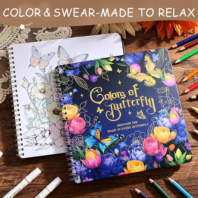 Women's Coloring Book 30 Pages Butterfly & Flower Pattern Coloring Books for Adults to Relax and Relieve Anxiety, Gift for Mother's Day, Birthdays, Christmas, Anniversaries