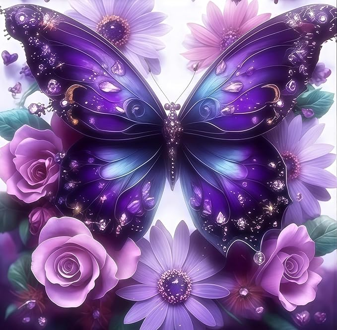 Butterfly Flower Stamped Cross Stitch Kits Flower Cross Stitch Patterns,Dimensions Cross Stitch Kits Embroidery Kit Arts and Crafts for Beginners 13.7x13.7 inches
