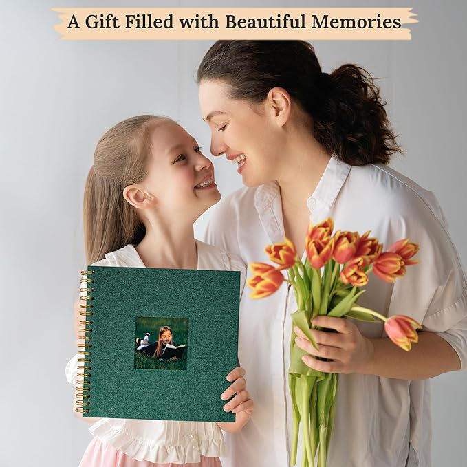 Scrapbook Photo Album Linen Cover, 12 x 12 Inch Hardcover Kraft White Pages Memory Book, for Travel Wedding Guest Book Christmas Baby Shower (40 Sheets/ 80 Pages,Darkgreen)