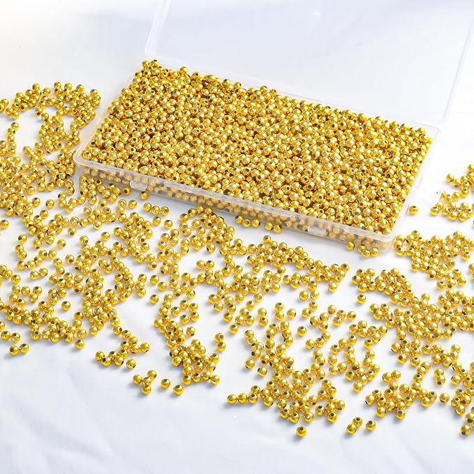 Laopottbeads 2000 Pcs Gold Beads with Oxidation-Resistant Finish, 4mm Round Beads DIY Kit for Bracelets, Earrings, Necklaces & Anklets