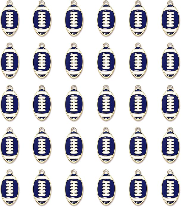 NVENF 30PCS Football Charms for Jewelry Making, Enamel Football Charms for Bracelet Necklace Earrings Making, Red Black White Blue Purple Orange Game Day Football Charm Bulk