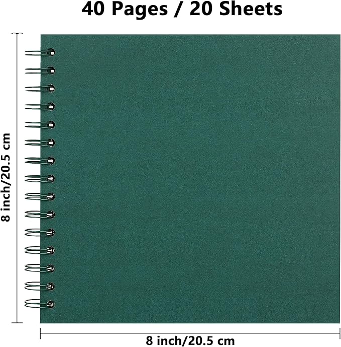 Yopih 8 x 8 Inch DIY Scrapbook Photo Album Hardcover Kraft Blank Page Acid-Free 40 Pages (20 Sheets) Memory Book for Wedding Anniversaries Family Baby Memories Small Scrapbooking Projects, Green
