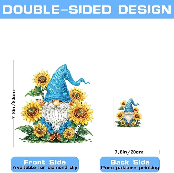 VAIIEYO Dwarf Gnome Diamond Art Hanging Ornament, Sunflower Diamond Painting Suncatchers Window Hanging Kit with Chain, 7.5x7.5 inch Crystal Pendant Art Craft for Gift Home Wall Front Door Decoration