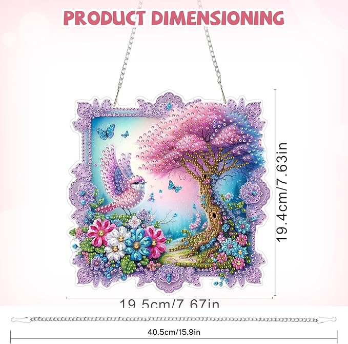 Bowetile Birds Diamond Art Hanging Kits for Adults, Diamond Art Suncatchers Forest, 5D Special Shape Diamond Painting Flowers Pendant Window Ornament Gifts for Home Wall Door Garden Decor