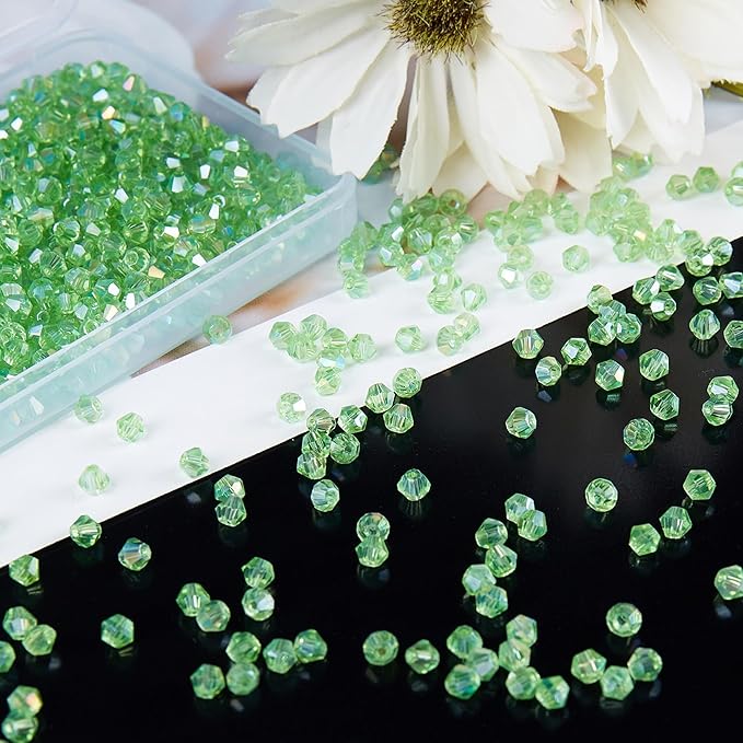 laopottbeads 1100pcs 4mm bicone crystal glass beads for jewelry making, sparkling mini beads for suncatchers, diy bracelets & craft projects (green)