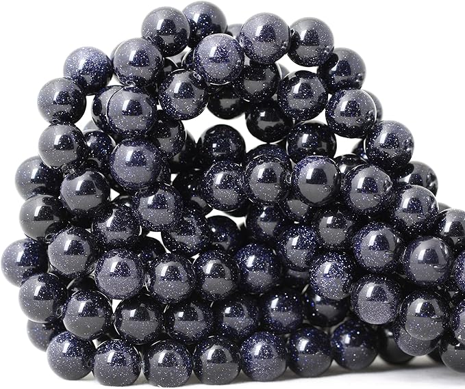 cheavian 35pcs 10mm natural blue sandstone gemstone round loose beads stone beads for jewelry making diy findings 1 strand 15"