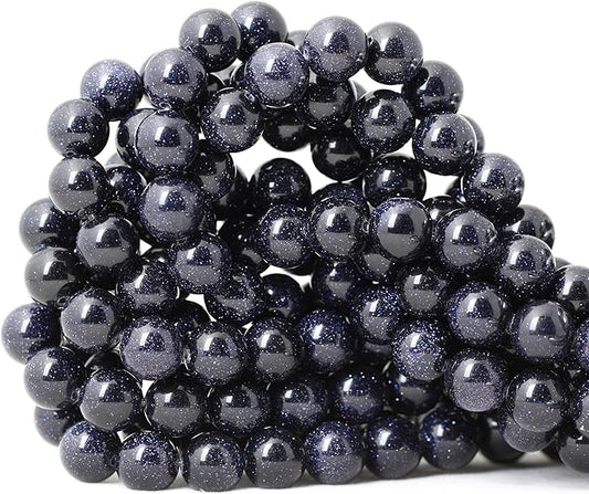 cheavian 35pcs 10mm natural blue sandstone gemstone round loose beads stone beads for jewelry making diy findings 1 strand 15"