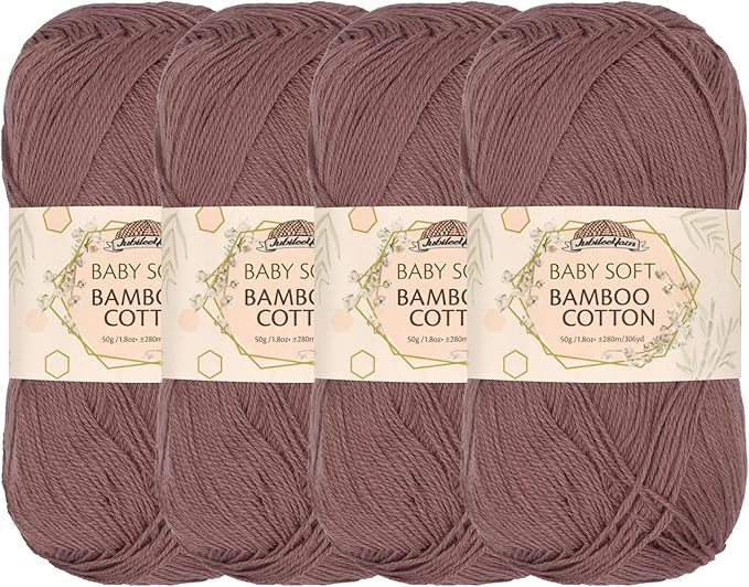 JubileeYarn Baby Soft Bamboo Cotton Yarn - 50g/Skein - Caffé Mocha - 4 Skeins
