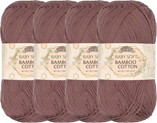 JubileeYarn Baby Soft Bamboo Cotton Yarn - 50g/Skein - Caffé Mocha - 4 Skeins