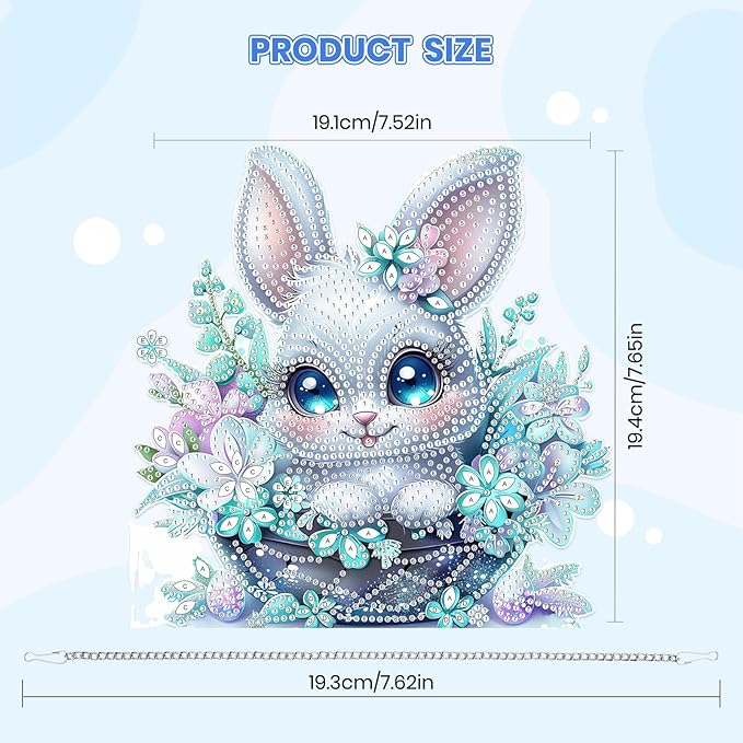 MOGTAA Easter Bunny Diamond Art Hanging Kits for Adults Beginners, Flowers Diamond Art Suncatchers, 5D Special Shape Animal Diamond Painting Window Pendant Kit for Home Wall Decor