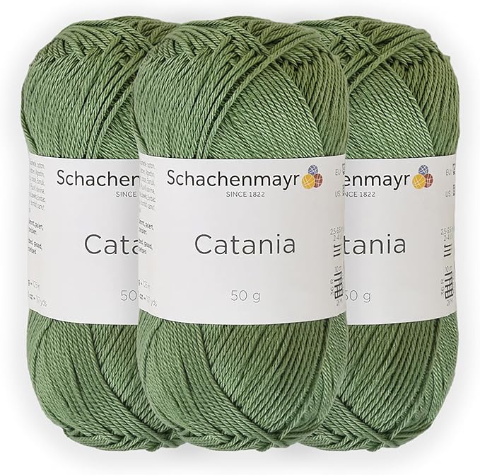 3 Skein/Pack Schachenmayr (SMC) Catania Originals Yarn, Each Ball 1.76 Oz (50gr) / 136 Yards (125 m), 100% Mercerized Cotton for Knitting and Crochet Yarn, Sport Weight, 212 - Khaki