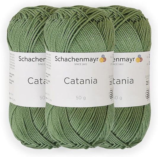 3 Skein/Pack Schachenmayr (SMC) Catania Originals Yarn, Each Ball 1.76 Oz (50gr) / 136 Yards (125 m), 100% Mercerized Cotton for Knitting and Crochet Yarn, Sport Weight, 212 - Khaki