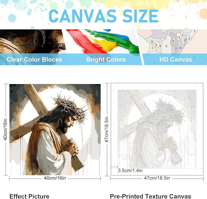 Paint by Numbers Kit for Adults - Jesus Cross Acrylic Adult Paint by Number Kits on Canvas for Beginner, Religious Christians DIY Oil Painting by Numbers for Adults, Perfect for Decor Gift 16"x20"