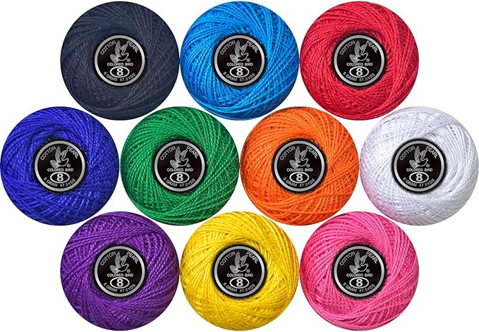 Crochet Thread 10 Balls Cardinal Size 8 for Crochet Hardanger Cross Stitch Needlepoint Hand Embroidery (Cool Color Series)