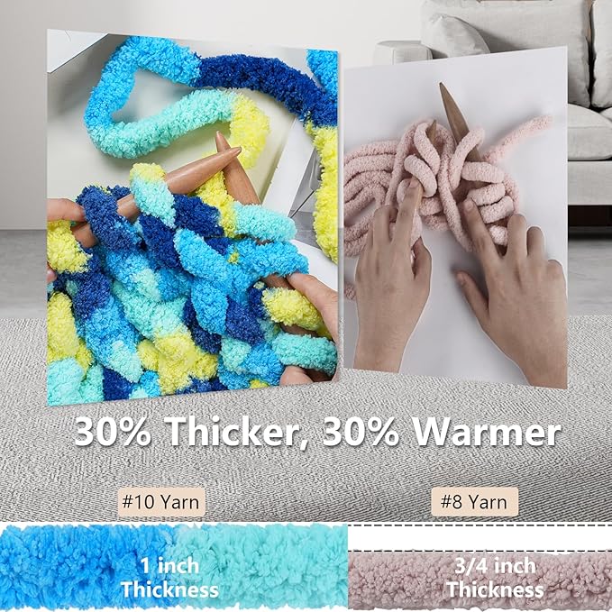 Chunky Yarn for Hand Knitting - #10 Chunky Chenille Blanket Yarn, Jumbo Big Thick Chunky Yarns for Crocheting, Tie Dye Bulky Knit Yarns, 8 Skein (25 yds 8 oz Each Skein), Multi Blue & Yellow