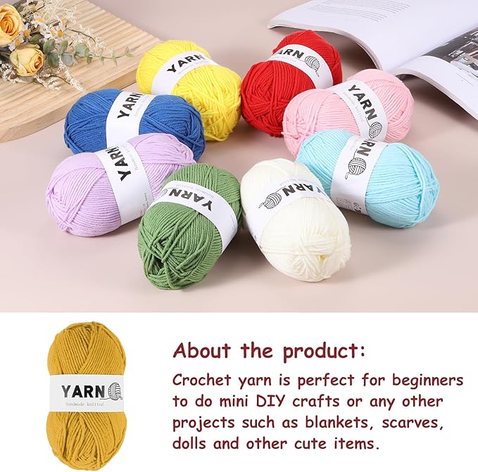6Pcs Gold Acrylic Yarn 790 Yard 4 Ply Soft Crochet Yarns Sport Weight Yarn,[for DIY Crocheting Knitting Craft Blankets Hats]-300g