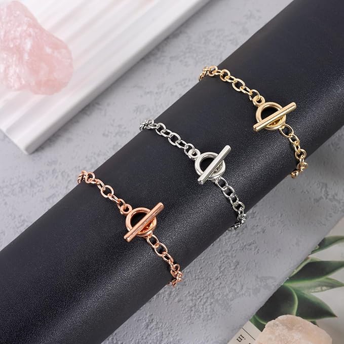 9 Pieces Bracelet Chains with Lobster Clasps for Women DIY Jewelry Making Bracelets Crafts Supplies (Gold, Silver and Rose Gold)