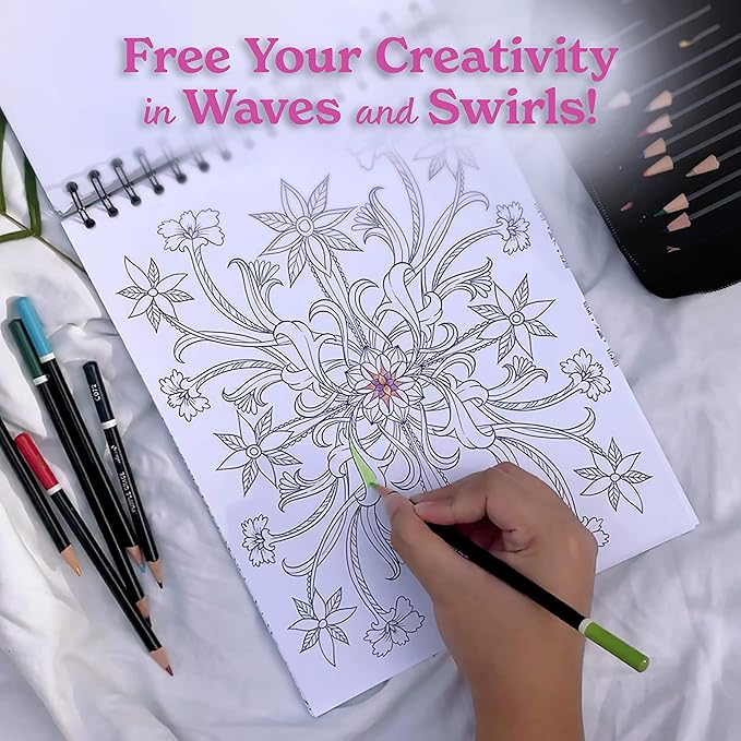 ColorIt Colorful Spiral-Bound Adult Coloring Book with 50 Original Designs - Perforated Lay-Flat Hardback Cover & Ink Blotter Paper for Arts and Crafts - Adult Coloring Book