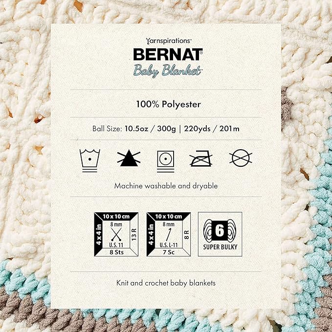 Bernat Baby Blanket 300g Baby Grays Yarn - 1 Pack of 300g/10.5oz - Polyester - 7 Super Bulky - Knitting/Crochet