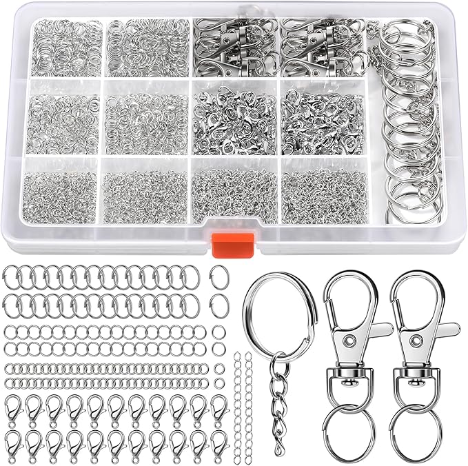LEOBRO Jump Rings, 968pcs Keychain Making Kit, Keychain Clip and Key Ring, Key Chain Rings, Lobster Claw Clasps for Keychains, Charm Bracelet Jewelry, Silver