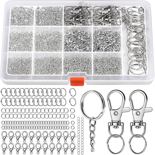 LEOBRO Jump Rings, 968pcs Keychain Making Kit, Keychain Clip and Key Ring, Key Chain Rings, Lobster Claw Clasps for Keychains, Charm Bracelet Jewelry, Silver