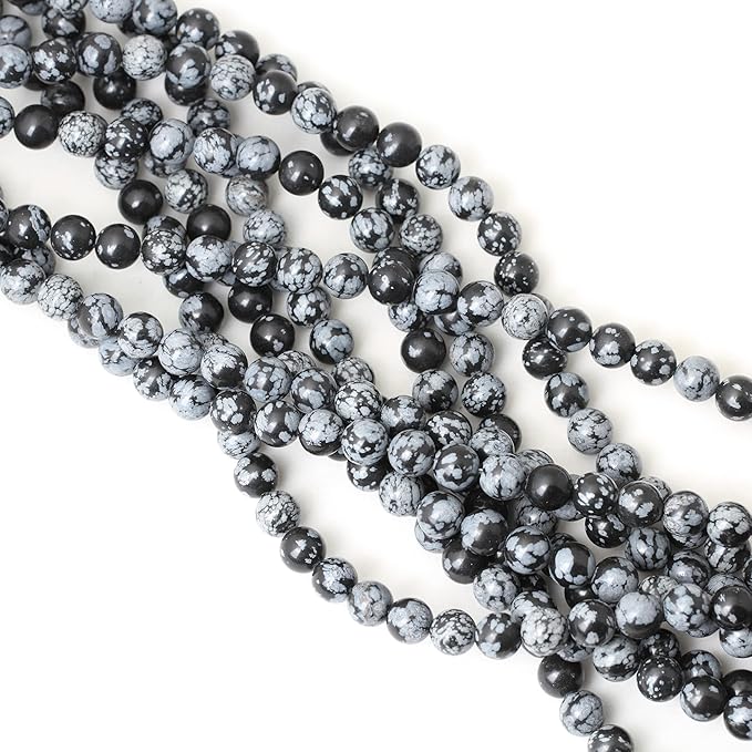 cheavian 45pcs 8mm natural black snowflake obsidian gemstone round loose beads stone beads for jewelry making diy findings 1 strand 15"