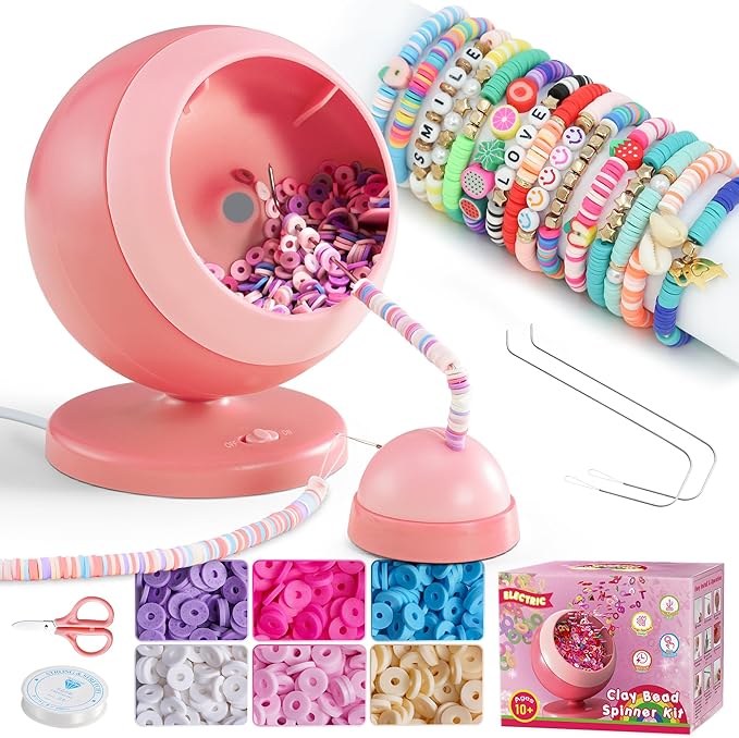 ETUDAW Electric Bead Spinner for Jewelry Making, Automatic Clay Beads for Cool Necklaces and Bracelets Maker, Beginner Bracelet Making Kit, DIY Arts and Crafts Birthday Gifts(Pink)