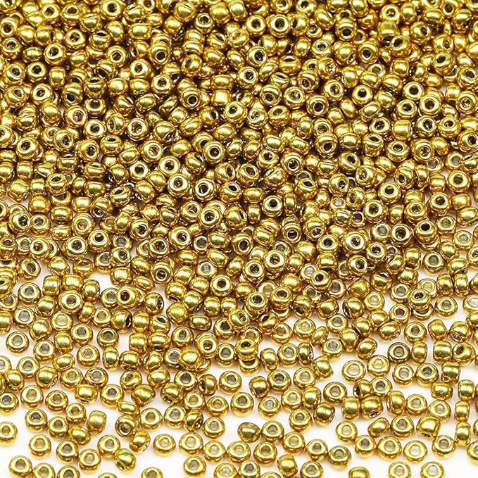 Bala&Fillic Golden Color 3mm Seed Beads About 3600pcs/100Grams in Bag, 8/0 Glass Craft Beads for Making Bracelet and Necklace (Golden)