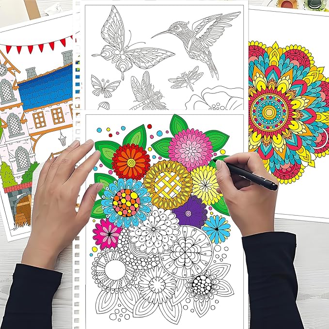 Aannanl Adult Coloring Book Set of 3 Coloring Books for Adults Relaxation Include Mandalas,Flowers and Fairytale House Theme,Color Books for Women Men to Relieve Anxiety and Stress Relief