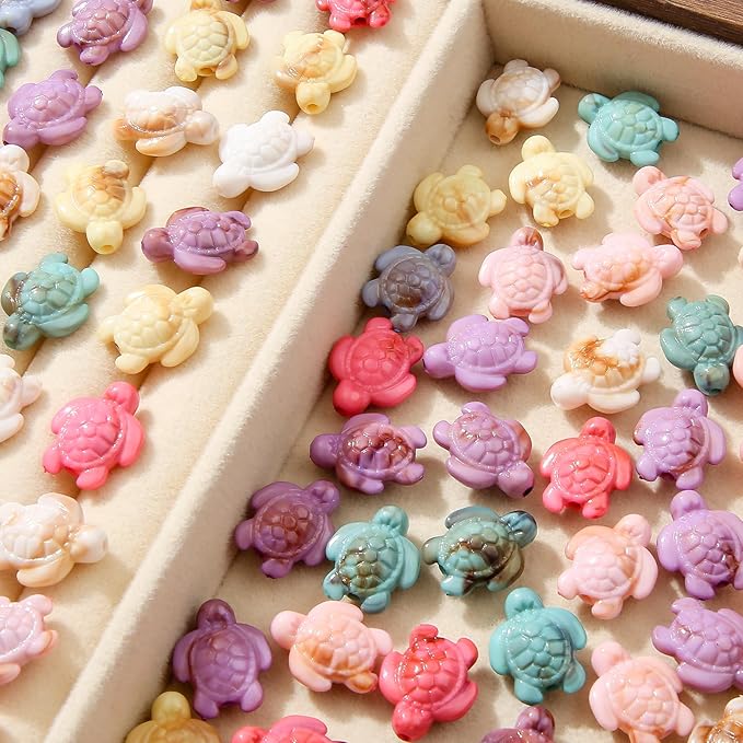 200pcs Acrylic Turtle Beads Ocean Sea Theme Turtle Charms Summer Hawaii Beaded for Jewelry Making Beading Kit Bracelets DIY Supplies (Color Turtle)