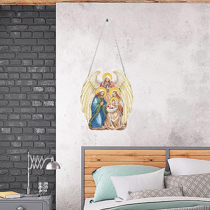Auremi Angel Diamond Art Hanging Kit for Adult, Special Shaped Rhinestone, DIY Acrylic 5D Christmas Diamond Painting Window Pendants Signs, Home Garden Wall Hanging Ornament