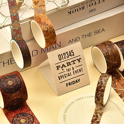 12 Rolls Chinoiserie Washi Tape Set Chinese Arts Adhesive Tapes Geometric Garden Decorative Masking Tape Sets for Craft, Kids, Scrapbook, DIY, Gift Wrapping (Drifting on Azure Waves)