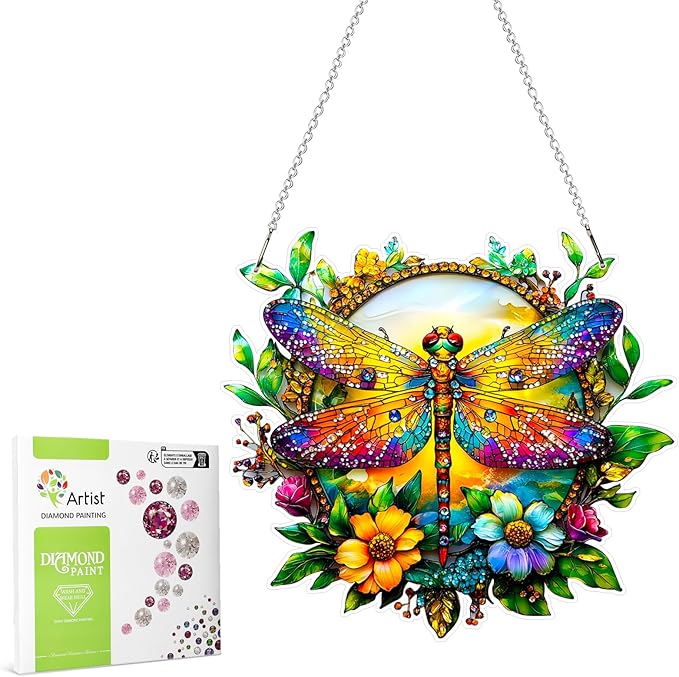 MAXBYE Dragonfly Diamonds Painting Kits Hanging Pendant, Special Shaped Crystal DIY Dragonfly Diamond Art, Diamond Art for Beginners DIY Crafts, Window Pendant Ornament for Home Decoration, 7.8in