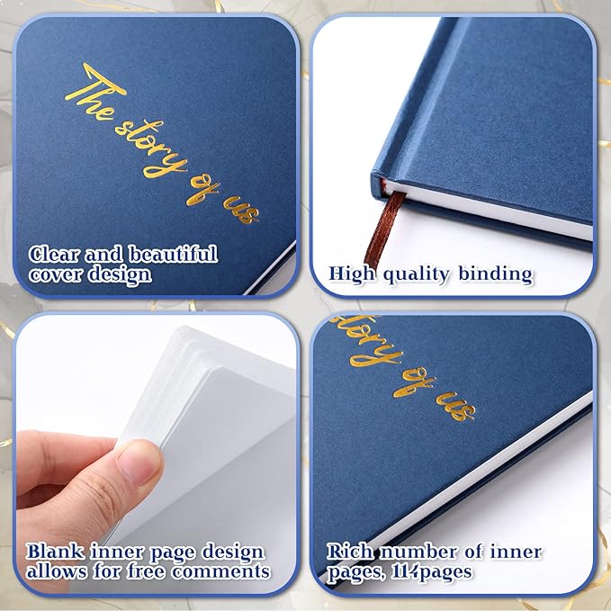 Colarr Hardcover Couples Scrapbook 144 Pages 8.7 x 8.7" Valentine Couples Photo Album Scrapbook Journal for 1 Year Wedding Memory Anniversary Photo Book Gift with 2 Markers(Navy Blue,the Story of Us)