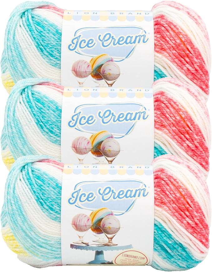 Lion Brand Yarn, Ice Cream Baby Yarn for Knitting, Crochet, and Crafts, Funfetti, 3 Pack, DK Weight Colorful Acrylic Fiber for Baby Blankets, Hats, and Sweaters