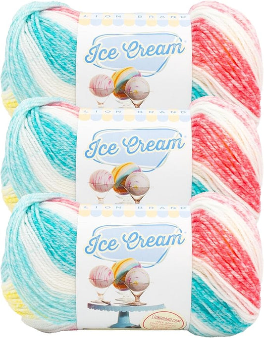 Lion Brand Yarn, Ice Cream Baby Yarn for Knitting, Crochet, and Crafts, Funfetti, 3 Pack, DK Weight Colorful Acrylic Fiber for Baby Blankets, Hats, and Sweaters