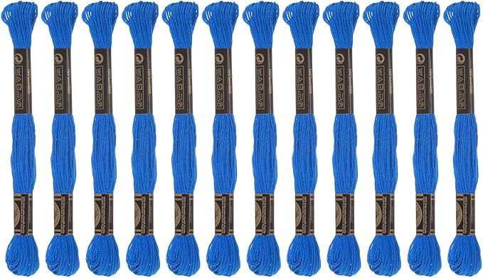 HARFINGTON 12 Skeins Embroidery Floss 8m Each Egyptian Long Fiber Cotton Cross Stitch Thread 26S/2x6 for Embroidery Projects Bracelet, Blue