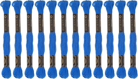 HARFINGTON 12 Skeins Embroidery Floss 8m Each Egyptian Long Fiber Cotton Cross Stitch Thread 26S/2x6 for Embroidery Projects Bracelet, Blue