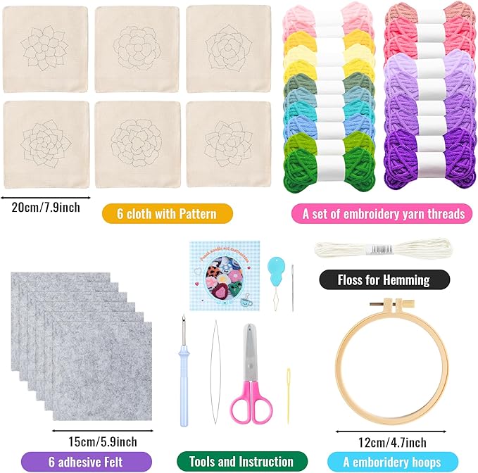 WATINC 22PCS Craft Punch Needle Coaster Kit with Flower Pattern DIY Embroidery Kit for Beginner Easy Embroidery Art and Crafts Needle Coaster with Instruction for Adults