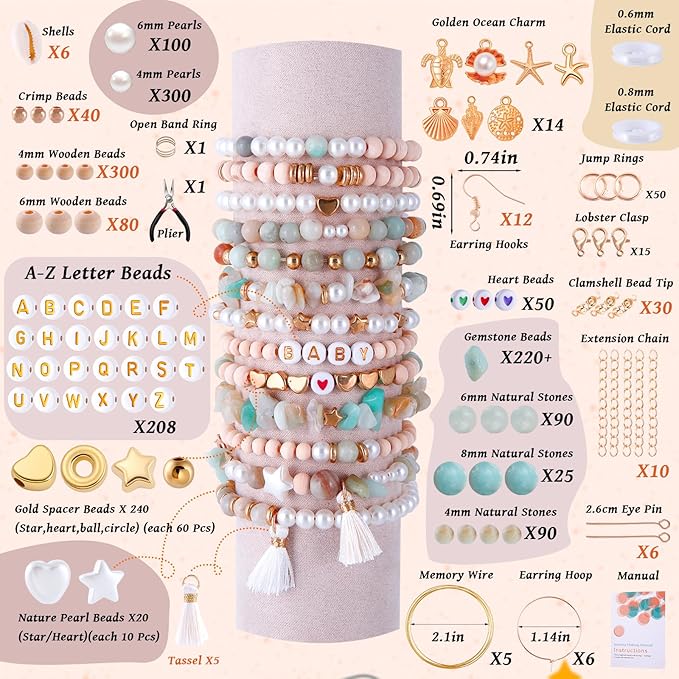 Wurosi 1927 PCS Jewelry Making Supplies Kit, Charm Bracelet Making Kit for Adults, Natural Stone Beads for Irregular Natural Stone, DIY Bracelet/Necklace/Earring/Rings