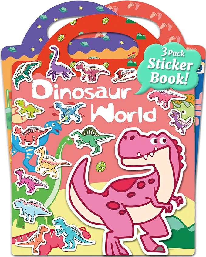 benresive reusable sticker books for kids, sticker books for toddlers, toddler travel toys activities crafts ages 3 and up birthday gifts - dinosaurs, space and body