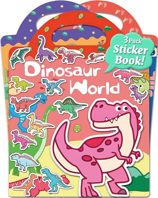benresive reusable sticker books for kids, sticker books for toddlers, toddler travel toys activities crafts ages 3 and up birthday gifts - dinosaurs, space and body