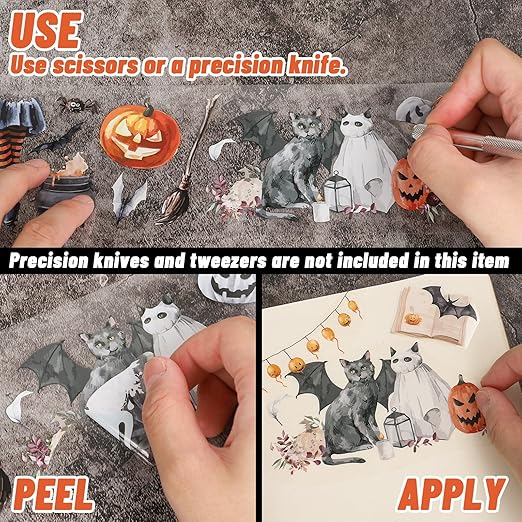 JarThenaAMCS 39.2 Ft Halloween PET Washi Tape 4 Rolls Pumpkin Ghost Witch Bats Transparent Adhesive Masking Tape for Cut & Use as Halloween Stickers Scrapbook Journal DIY Crafts Wrapping
