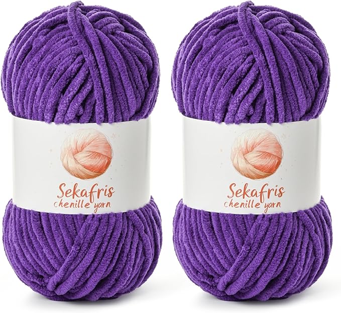 2 Pack Chunky Chenille Yarn for Crocheting, Baby Yarn for Crocheting Soft Blanket, 174.9 yds /7 oz Crochet Yarn, Bulky 5 Amigurumi Yarns, Fluffy Velvet Yarns for Knitting Crafts (2 Lilac)